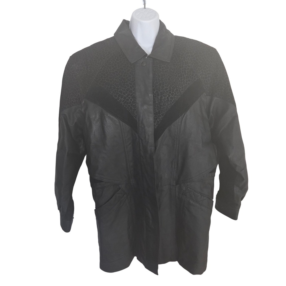 Euro Mond of California XL VTG Bomber Black Leather Jacket Leopard Suede Western
